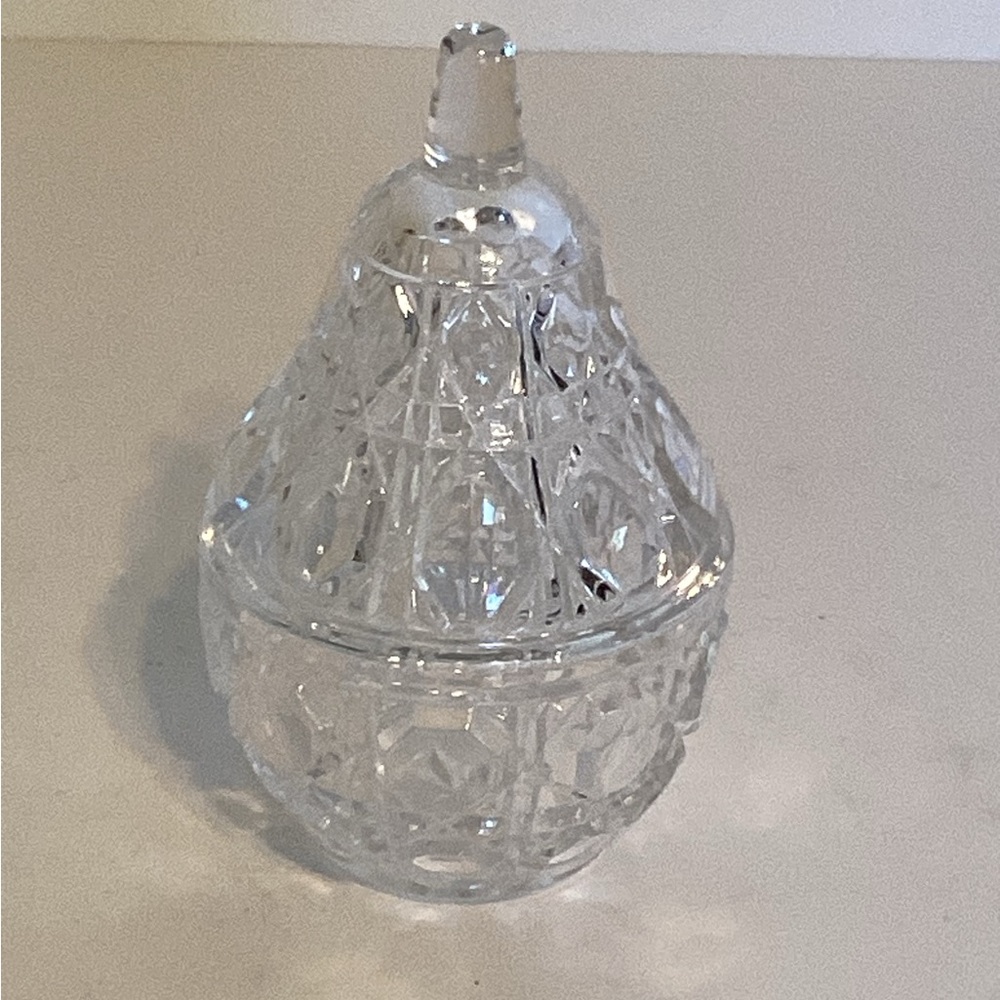 Vintage Anna Hutte 24% Lead Crystal PEAR Trinket Box Glass Ring Dish Germany 4”T